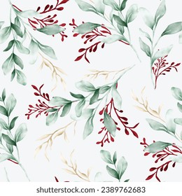 hand drawn greenery and gold leaves pattern