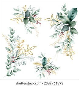 hand drawn greenery leaves watercolor bouquet