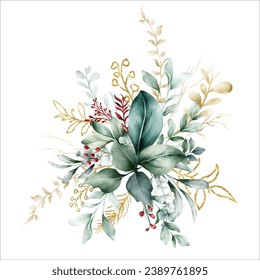 hand drawn greenery leaves watercolor bouquet