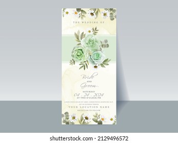 Hand drawn greenery roses wedding invitation card