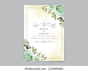 Hand drawn greenery roses wedding invitation card