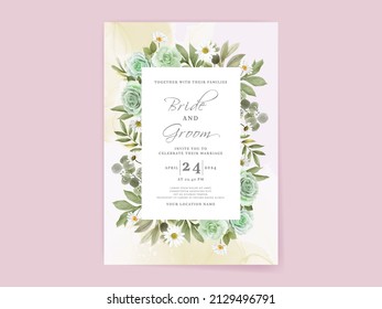 Tarjeta de invitación para bodas de rosas verdes dibujadas a mano
