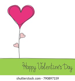 Hand Drawn Greeting Card Happy Valentine's Day with Heart Growing, stock vector illustration