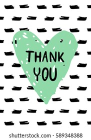Hand drawn greeting card with ink elements, circle and lettering. Thank you card. Design for posters, invitations and flyers.