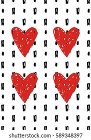 Hand drawn greeting card with ink elements, hearts. Design for greeting cards, posters, invitations and flyers.