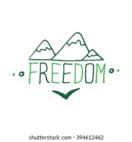  Hand drawn greeting card on a white background. Typographic banner with text and mountains. Vector hand drawn badge.