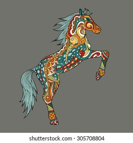 Hand drawn greeting card ornament illustration concept. Lace design. Vector decorative banner. Vintage traditional, horse, animal, arabic, indian, ottoman motifs, elements.