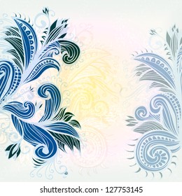 Hand drawn greeting card with soft floral ornament. Eps10