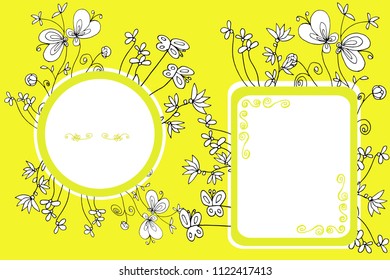 hand drawn greeting card or wedding floral doodle double invite, amazing floral sketch design with empty space for text