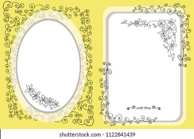 hand drawn greeting card or wedding vintage doodle double invite, amazing floral sketch design with empty space for text
