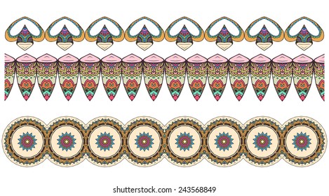 Hand drawn greeting frame ornament illustration concept. Lace pattern design. Vector decorative banner of card or invitation design Vintage traditional, Islam, arabic indian, ottoman motifs, elements.