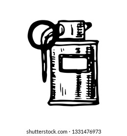 Hand Drawn grenade doodle. Sketch style icon. Military decoration element. Isolated on white background. Flat design. Vector illustration.