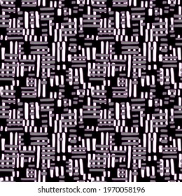 Hand drawn grey and white rectangles on black background. Grid structure, artistic design. Seamless repeatable vector pattern.