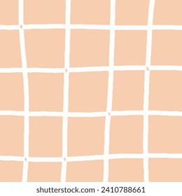 Hand drawn grid. doodle beige, white plaid pattern. Check, square background with texture. Line art freehand grid vector outline texture.