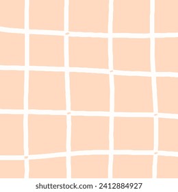 Hand drawn grid. doodle beige, white plaid pattern. Check, square background with texture. Line art freehand grid vector outline texture.