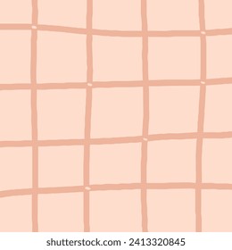Hand drawn grid. doodle beige, brown plaid pattern. Check, square background with texture. Line art freehand grid vector outline texture.