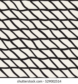 Hand Drawn Grid Lines Lattice. Abstract Freehand Background Design. Vector Seamless Black and White Pattern.