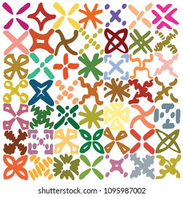 Hand drawn grid made up of Xs, all different, turned into vibrant, colorful abstract pattern