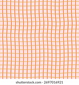 Hand drawn grid with orange lines pattern Vector background texture illustration