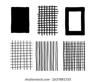 Hand drawn grid pattern with pencil texture, checker and line background in doodle style. geometric vector design for kids, paper or textile use