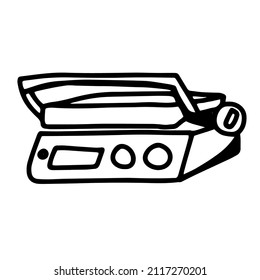 Ilustración de parrilla dibujada a mano en vector. Ilustración de parrilla eléctrica Doodle en vector. Icono de parrilla de barbacoa Doodle. Icono de parrilla de barbacoa dibujado a mano.