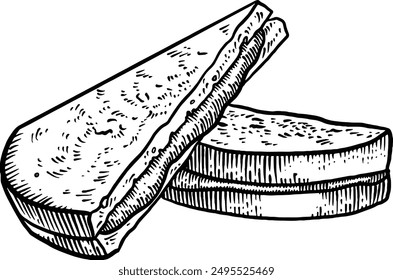 Hand drawn Grilled Cheese Sandwich Sketch Illustration