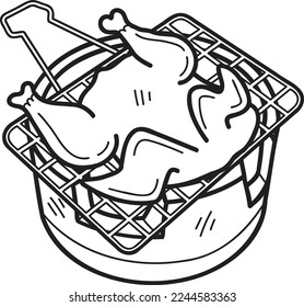 Hand Drawn Grilled Chicken and thai Brazier illustration isolated on background