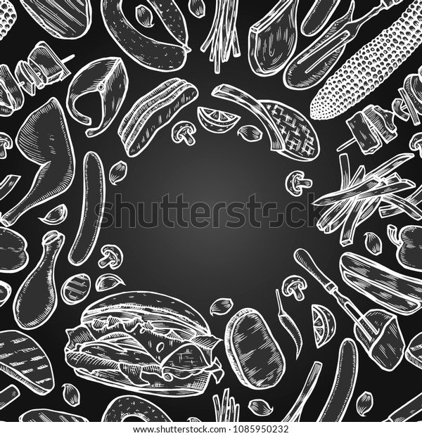Hand Drawn Grilled Vegetables Top View Stock Vector (Royalty Free
