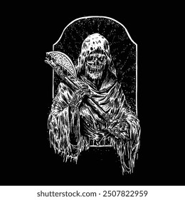 hand drawn grim reaper death metal illustration