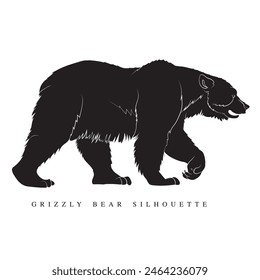 Hand drawn Grizzly, An animal walking silhouette, Vector silhouette of wildlife