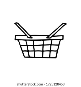 Hand drawn grocery basket illustration in vector. Doodle grocery basket icon. 