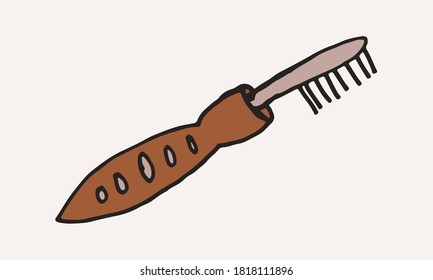 Hand drawn grooming tools. Vector illustration of hairdresser accessories. Barber shop, pet service. Hairbrush isolated on white background.
