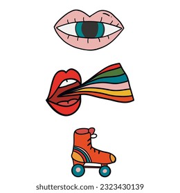 Hand drawn groovy icons set