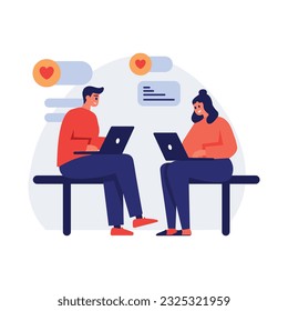 Hand Drawn group of business people sitting and working in flat style isolated on background