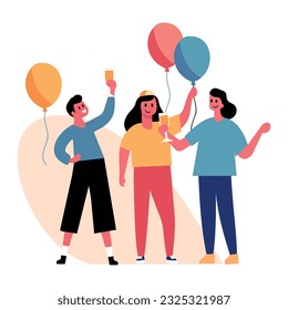 Hand Drawn group of friends celebrating in flat style isolated on background