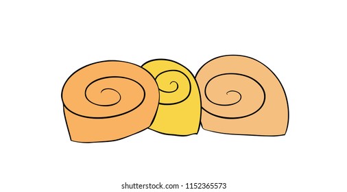 hand drawn group of three cinnamon rolls in flat
