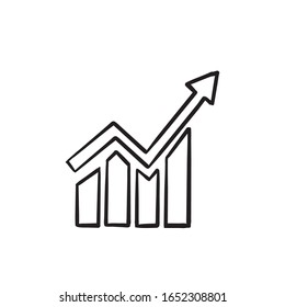 hand drawn Growing bar graph icon in black on a white background. doodle style Vector illustration