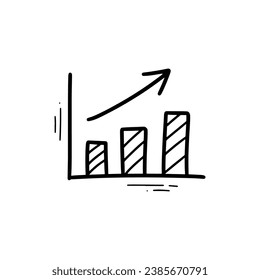 Hand Drawn Growing Bar Graph Illustration. Doodle Vector. Isolated on White Background - EPS 10 Vector