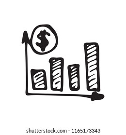 Hand Drawn growth chart doodle. Sketch dollar icon. Decoration element. Isolated on white background. Flat design. Vector illustration.
