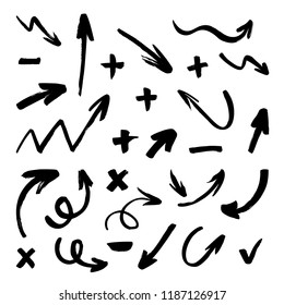 Hand drawn grunge arrows set. Vector doodle icon.