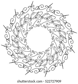 Hand Drawn Grunge Background With Alphabet. Black And White Circle Frame