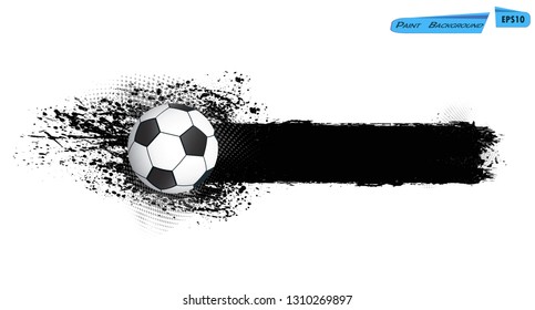 Hand drawn grunge banner with soccer ball, transparent background. High resolution