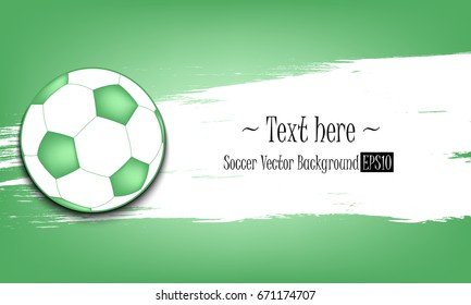 Hand drawn grunge banner with soccer ball. White background with splashes of watercolor ink and blots. Vector illustration