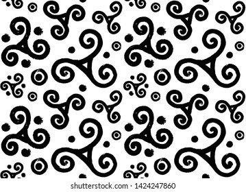 Hand drawn grunge black celtic triskels vector seamless pattern tile