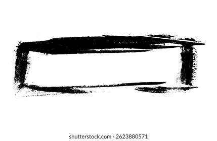 Cadre rectangulaire grunge noir dessiné à la main. Coup de brosse, boîte rectangle peinte à la main isolée sur fond blanc