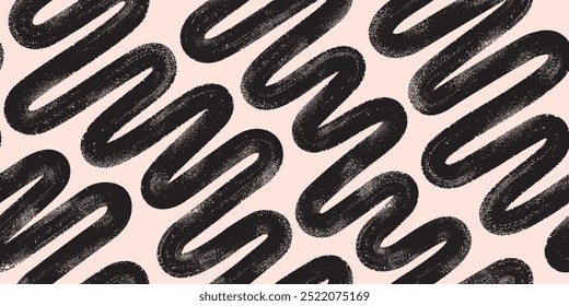 Hand drawn grunge bold brush wavy lines background. Curly curved strokes vector seamless pattern. Abstract organic lines.