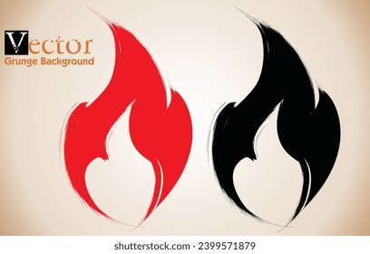 Hand Drawn Grunge Brush fire vector icon, Black vector brush strokes, fire icon, Grunge Urban Background. hand-drawn fire textures Vector. Flame icon. Grunge fire brush vector illustration.eps8