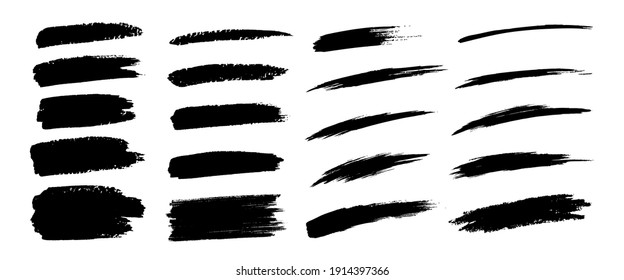 Hand drawn grunge brush smears set. Paintbrush black smears collection. Dry brush strokes. Vector illustration