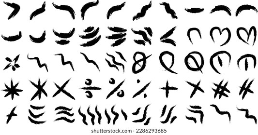 Hand Drawn Grunge Brush Stroke Shapes Ring Circle sketch Abstract line Set 50