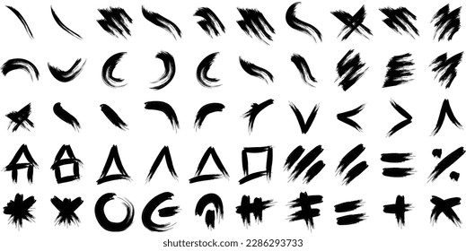 Hand Drawn Grunge Brush Stroke Shapes Ring Circle sketch Abstract line Set 50